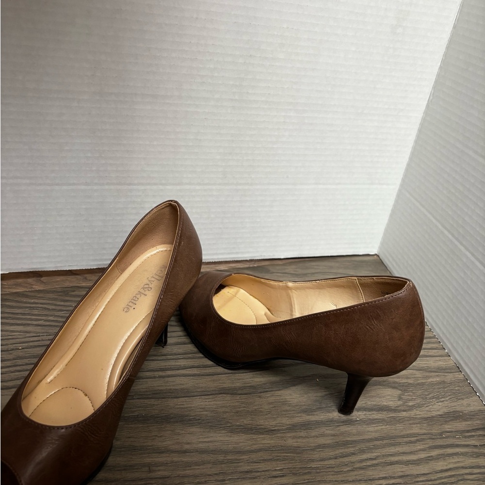 Kelly & Katie Size 7 Brown Peep Toe Slip On High Heel Shoe - Picture 5 of 8